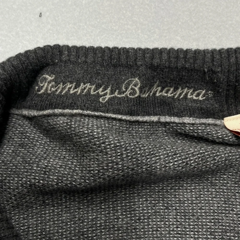 Tommy‎ Bahama Men's Gray Cotton Cashmere Blend Zip Up Sweater Large Elbow patch